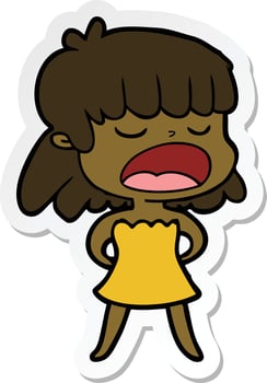 sticker of a cartoon woman talking loudly vector