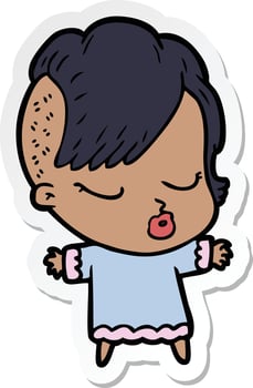sticker of a cartoon pretty hipster girl vector