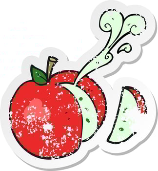 retro distressed sticker of a cartoon sliced apple vector