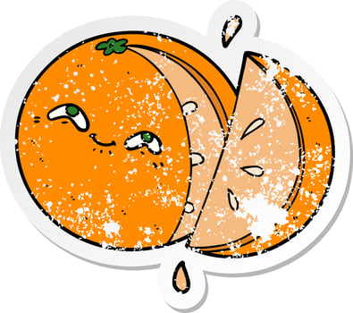 distressed sticker of a cartoon orange vector