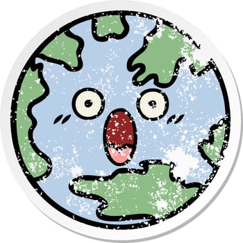 distressed sticker of a cute cartoon planet earth vector
