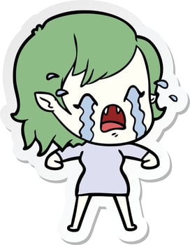 sticker of a cartoon crying vampire girl vector