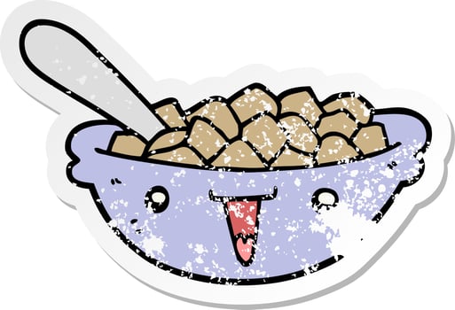 distressed sticker of a cute cartoon bowl of cereal vector