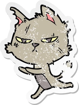 distressed sticker of a tough cartoon cat running vector