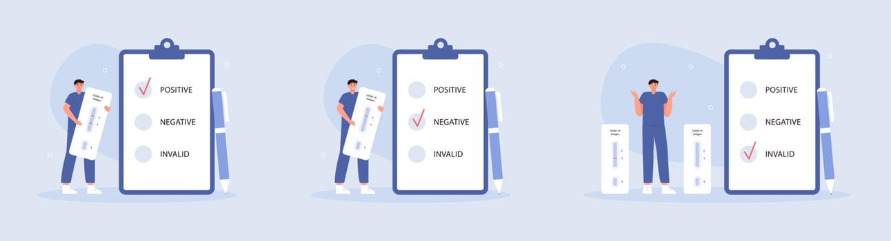 Medical worker with antigen test kit vector