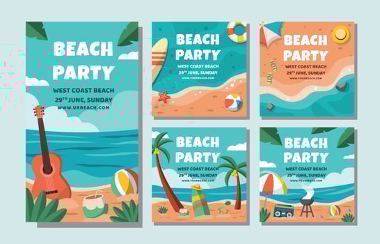 Beach Party Social Media Post Collection vector