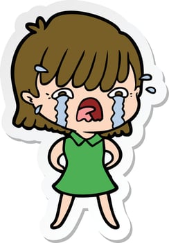 sticker of a cartoon girl crying vector