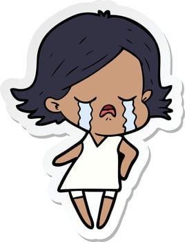 sticker of a cartoon girl crying vector