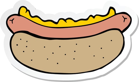 sticker of a cartoon hotdog vector