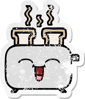 distressed sticker of a cute cartoon of a toaster vector