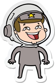 sticker of a cartoon laughing astronaut vector