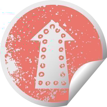 quirky distressed circular peeling sticker symbol arrow vector