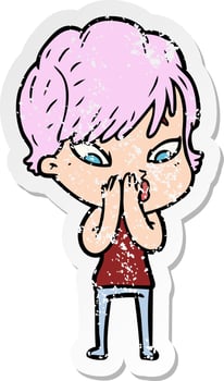 distressed sticker of a cartoon woman vector