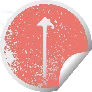 distressed circular peeling sticker symbol long arrow symbol vector