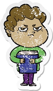 distressed sticker of a cartoon angry man vector