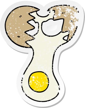 distressed sticker of a quirky hand drawn cartoon cracked egg vector