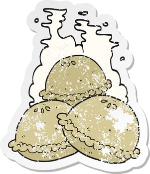retro distressed sticker of a cartoon hot pies vector