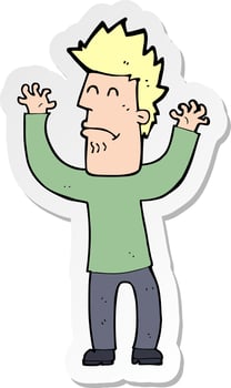 sticker of a cartoon stresssed man vector
