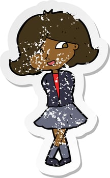 retro distressed sticker of a cartoon happy girl vector