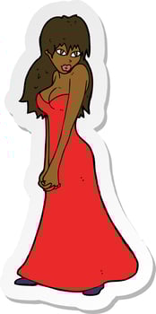 sticker of a cartoon pretty woman in dress vector