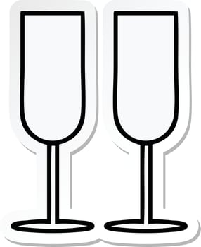 sticker of a cute cartoon champagne flutes vector