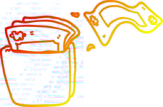 warm gradient line drawing cartoon wallet full of money vector