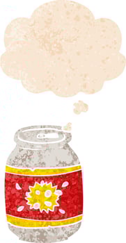 cartoon soda can and thought bubble in retro textured style vector
