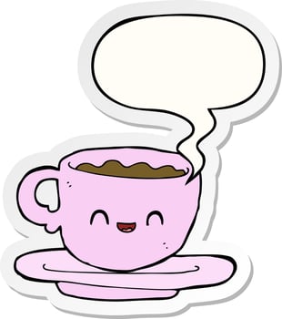 cartoon hot cup of coffee and speech bubble sticker vector