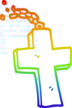 rainbow gradient line drawing cartoon silver cross vector