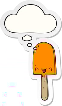 cartoon ice lolly and thought bubble as a printed sticker vector