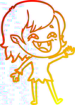 warm gradient line drawing cartoon laughing vampire girl vector