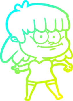cold gradient line drawing cartoon girl smiling vector