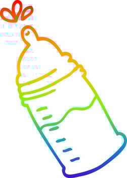 rainbow gradient line drawing cartoon baby bottle vector