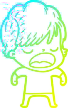 cold gradient line drawing cartoon woman talking vector