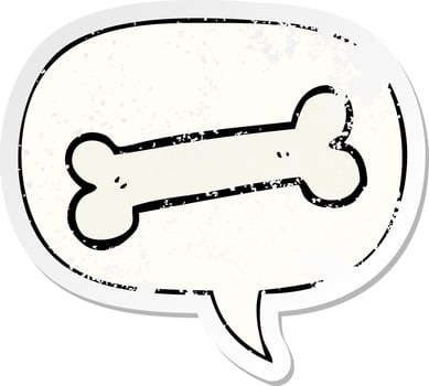 cartoon bone and speech bubble distressed sticker vector