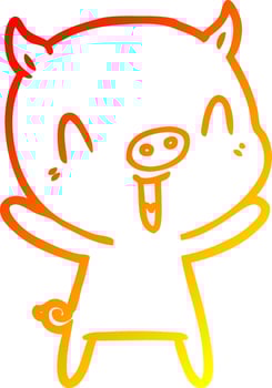 warm gradient line drawing happy cartoon pig vector