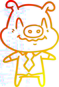 warm gradient line drawing nervous cartoon pig boss vector