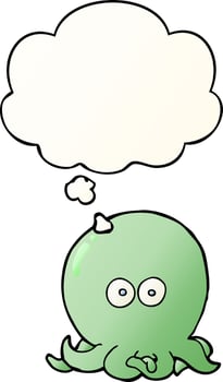 cartoon octopus and thought bubble in smooth gradient style vector