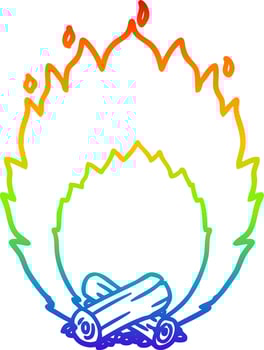 rainbow gradient line drawing cartoon blazing camp fire vector