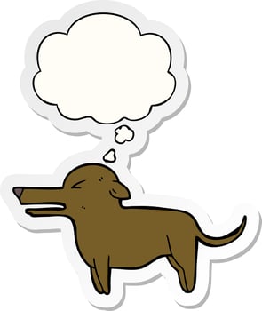 cartoon dog and thought bubble as a printed sticker vector