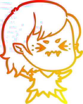 warm gradient line drawing annoyed cartoon vampire girl vector