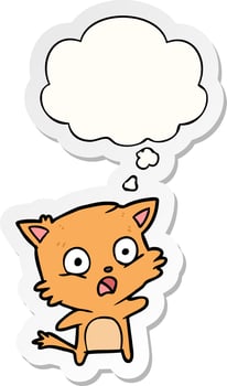 cartoon cat and thought bubble as a printed sticker vector