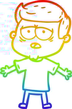 rainbow gradient line drawing cartoon tired man vector
