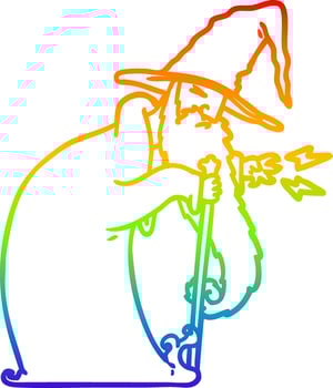 rainbow gradient line drawing cartoon wizard vector
