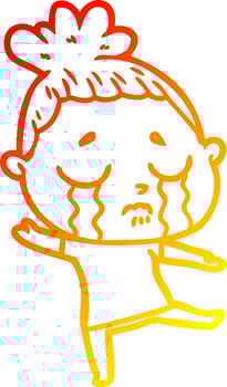 warm gradient line drawing cartoon crying woman vector