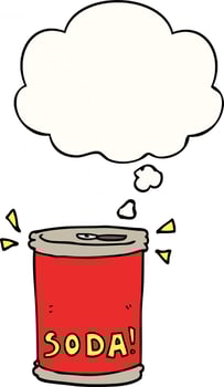 cartoon soda can and thought bubble vector