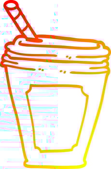 warm gradient line drawing cartoon coffee cup with straw vector