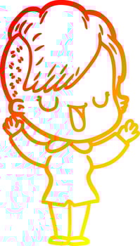 warm gradient line drawing cute cartoon girl with hipster haircut vector