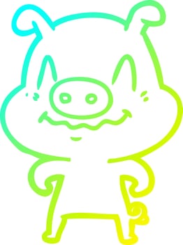 cold gradient line drawing nervous cartoon pig vector