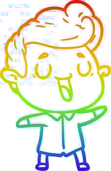 rainbow gradient line drawing happy cartoon man vector
